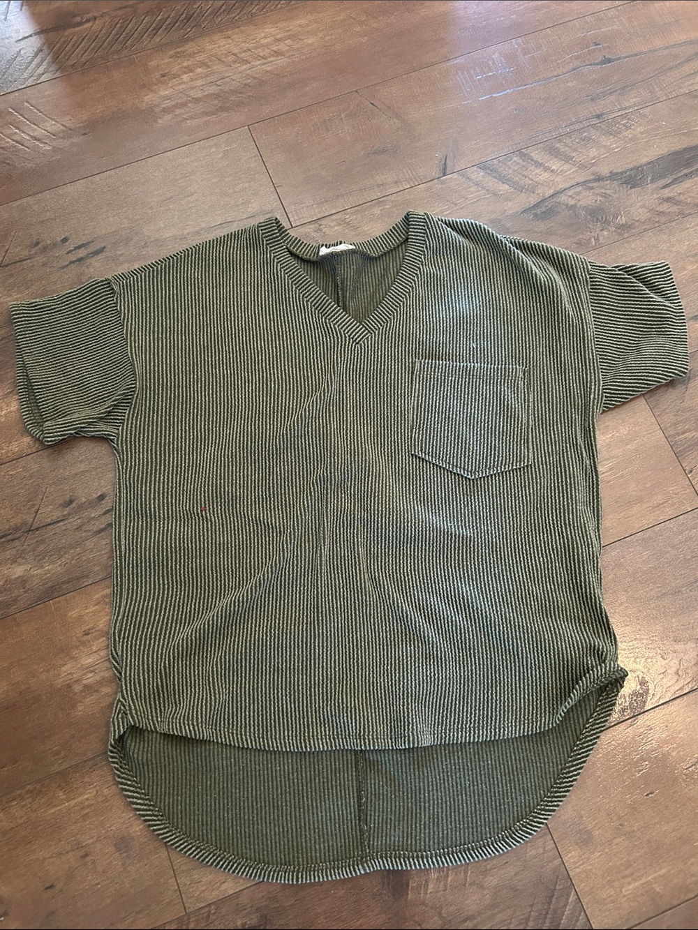 Altar'd State Olive Ribbed V-Neck Short Sleeve Top